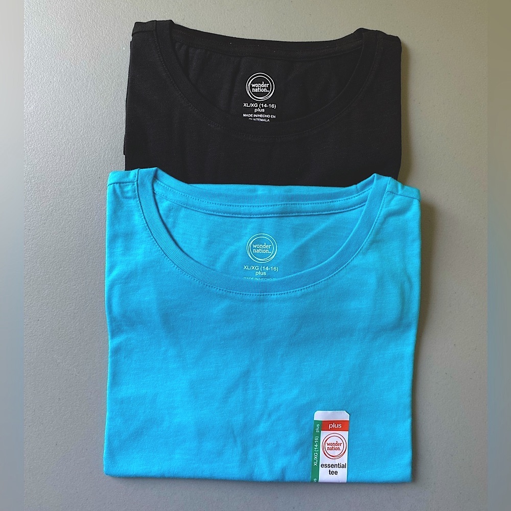 Girl’s XL PLUS Tshirt Bundle Wonder Nation Essential Tee Crewneck Blue Black